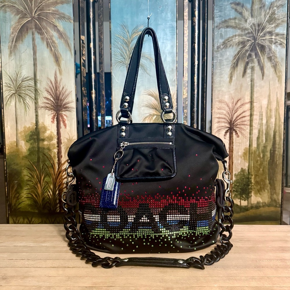 SUPER RARE Limited Edition XL Coach Poppy Rhinestone Spotlight Shoulder Bag  Y2K